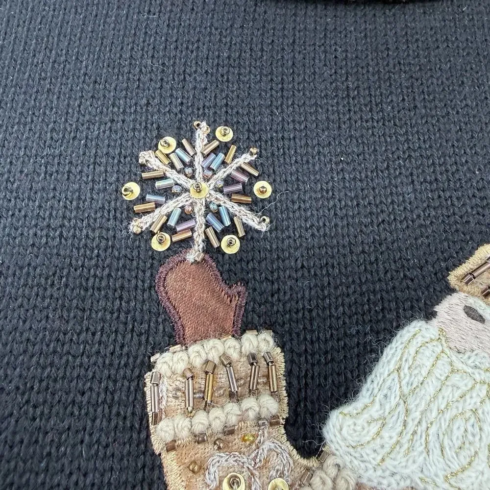 Vintage Talbots Festive Black Christmas Holiday Sweater Size Large Turtle Neck